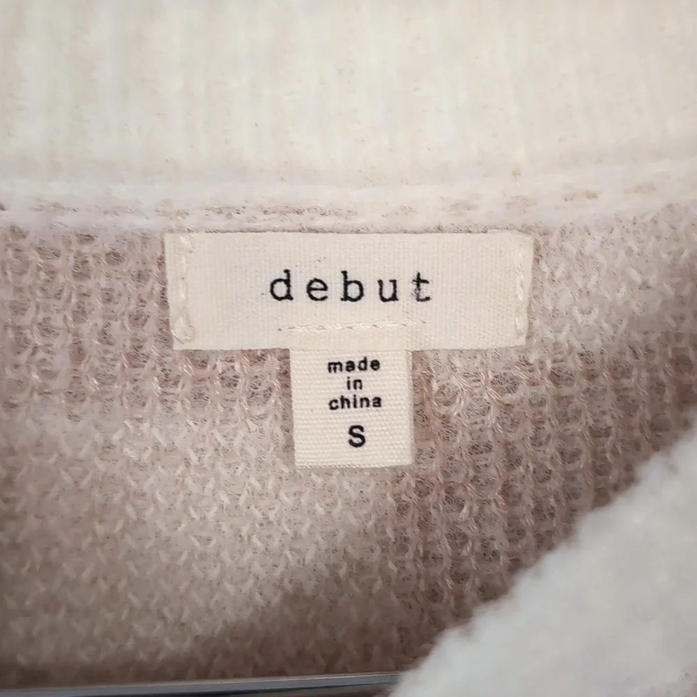 Debut Tan White Checker Print Crewneck Cropped Sweater Oversized Size Small - Picture 2 of 4